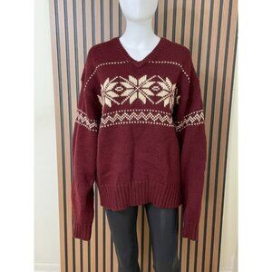 Abercrombie & Fitch Men's L 100% Wool Red Fair Isle Nordic Sweater Vintage Y2k